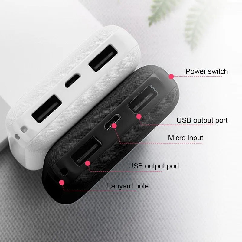 Black ultra-thin 10000mAh power bank showing dimensions and USB charging ports