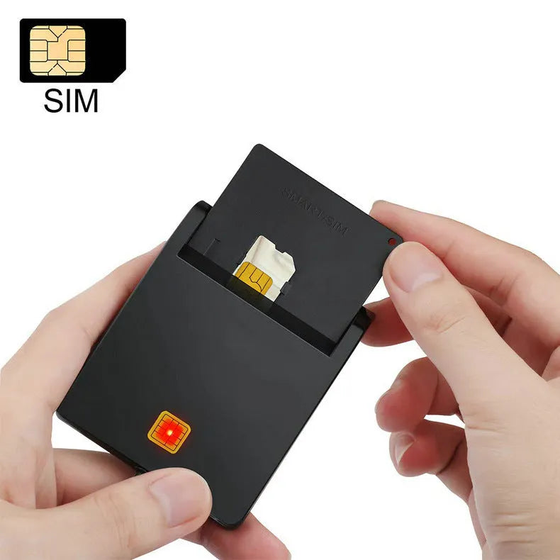 DM-HC65 USB smart card reader in black plastic casing, connected via USB cable