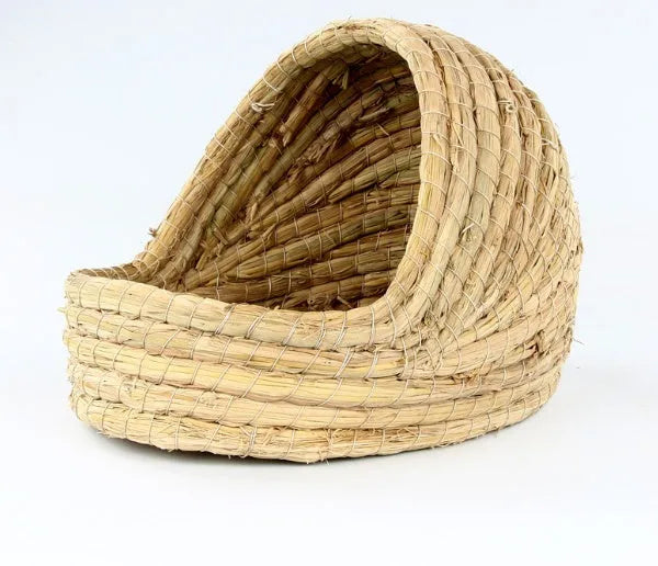 Natural hand-woven straw grass nest for small pets, bridge hole cradle shape, size S