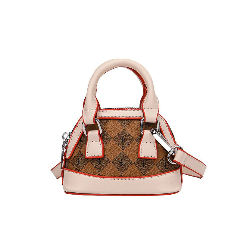 Fashion colour contrast mini crossbody coin purse for girls, PU leather, available in bear brown and beige letters