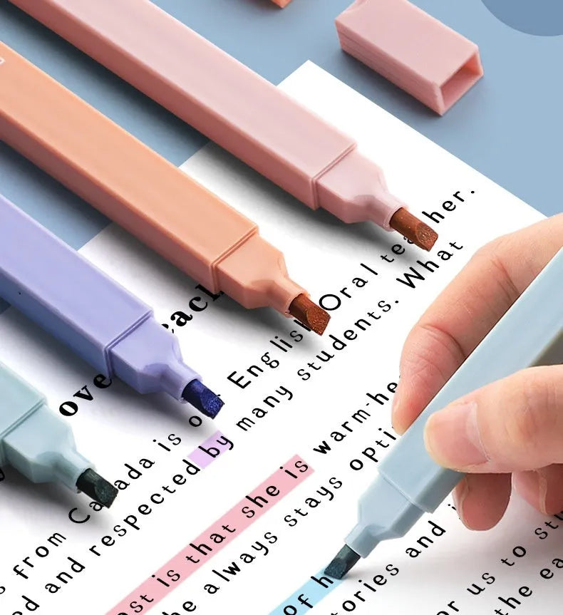Set of double-ended fluorescent marking pens in assorted bright colours on a white background