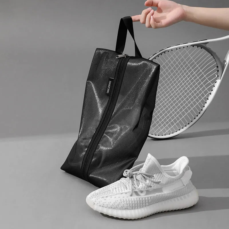 Travel shoes buggy dustproof storage bag in beige, made from TPU protective film, large size 40x22cm.