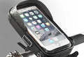 Black nylon cycle mobile phone bracket bag with 6.0 inch screen window, water resistant, anti-glare visor, and tool-free adjustable base