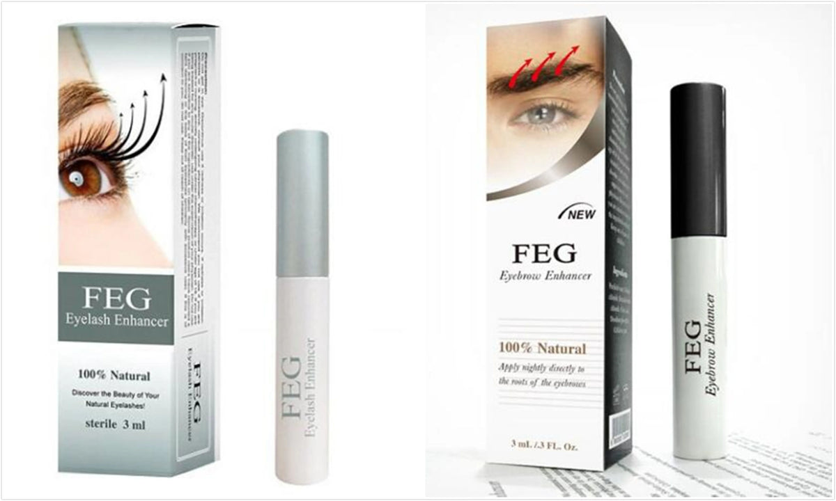 FEG Eyelash Enhancer 30ml bottle, paraben-free serum for lashes and brows, shown with applicator