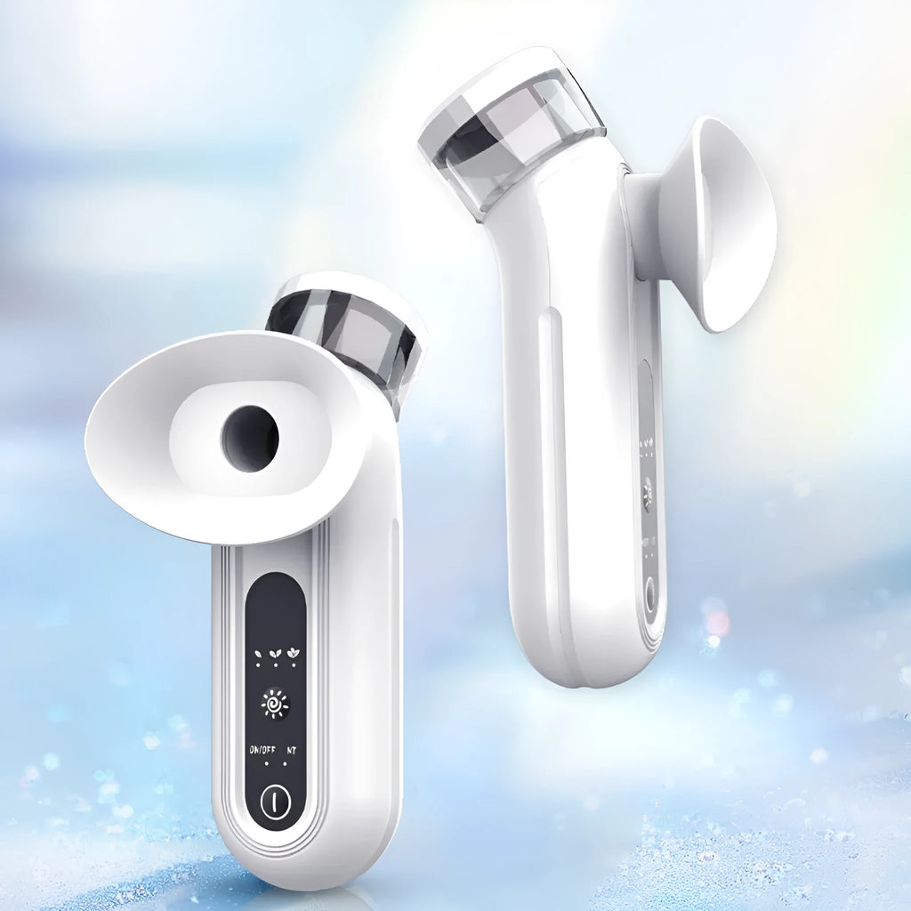 White portable rechargeable electric eye massager device with hot compress and moistening functions.