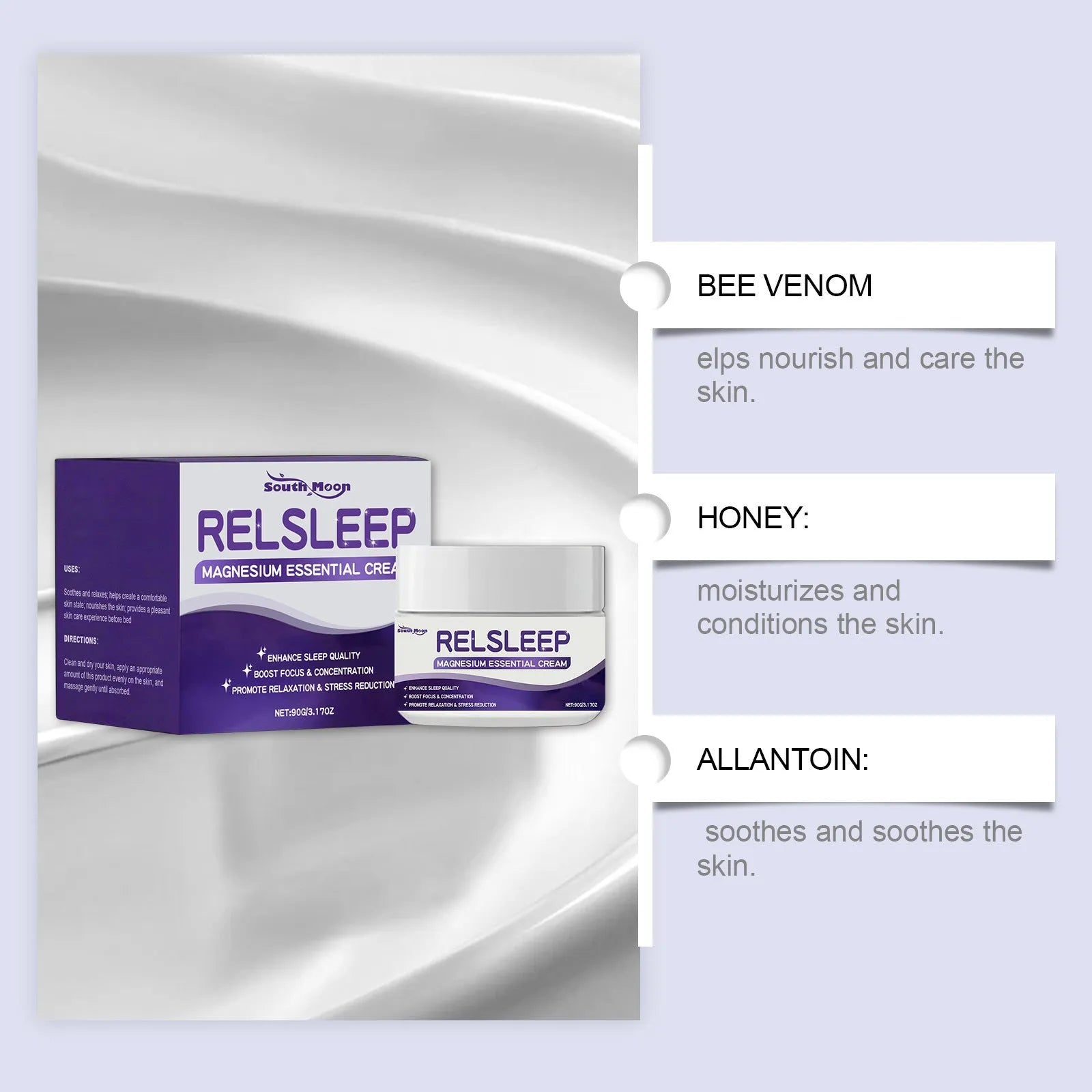 90g Sleep Magnesium Essence Cream jar with honey active ingredient for nighttime skincare