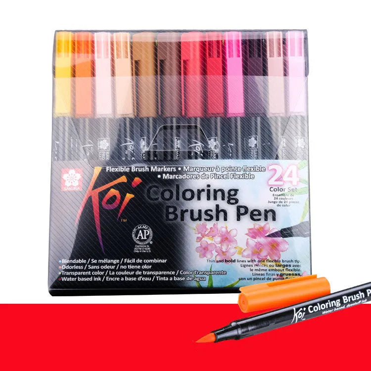 Set of watercolour markers with brush tips showing colour range options