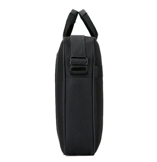 Black polyester diagonal shoulder laptop bag for 15 inch and 15.6 inch computers with multiple internal pockets