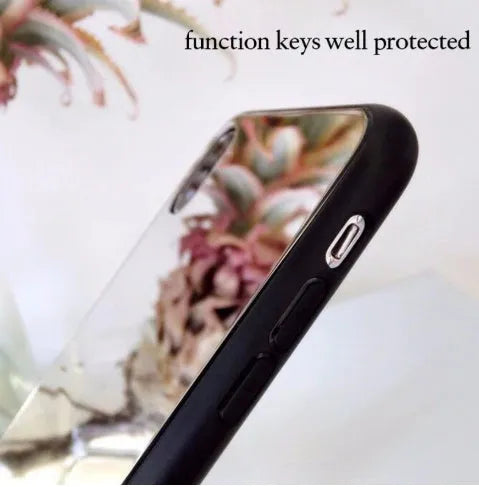 Black iPhone mirror phone case showing reflective surface on back, compatible with iPhone X and Plus models.