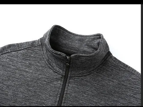 Men's black casual zip-up jacket with a stand-up collar on a grey background