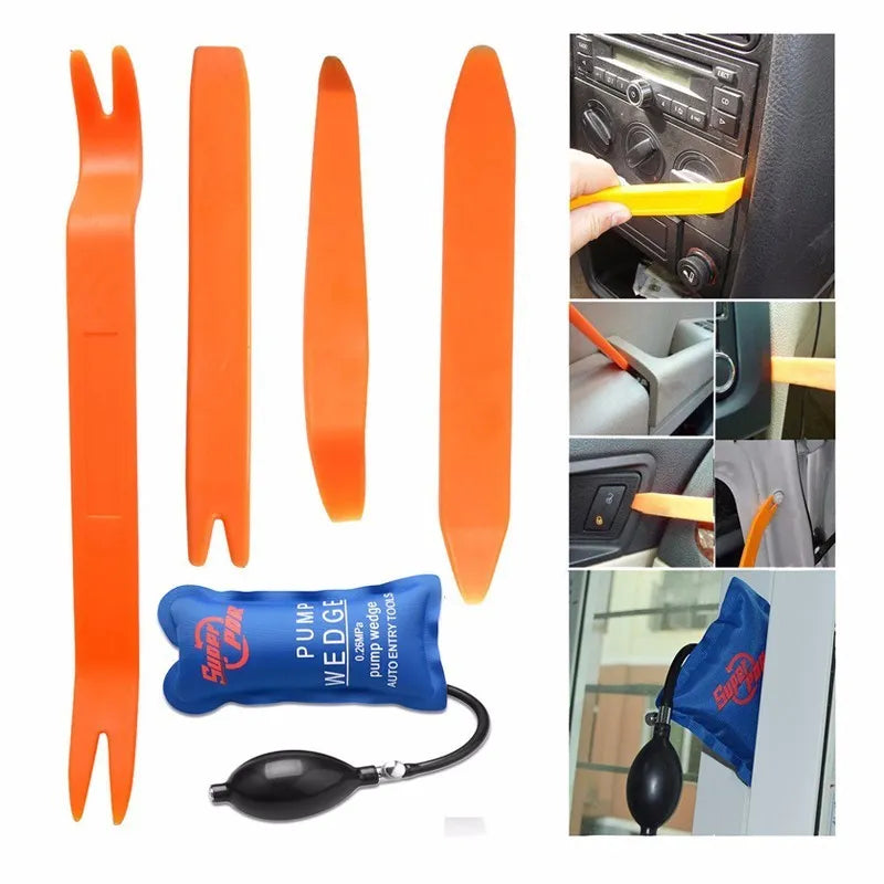 12-piece car radio panel removal tool set with pump angle for automotive trim and radio removal
