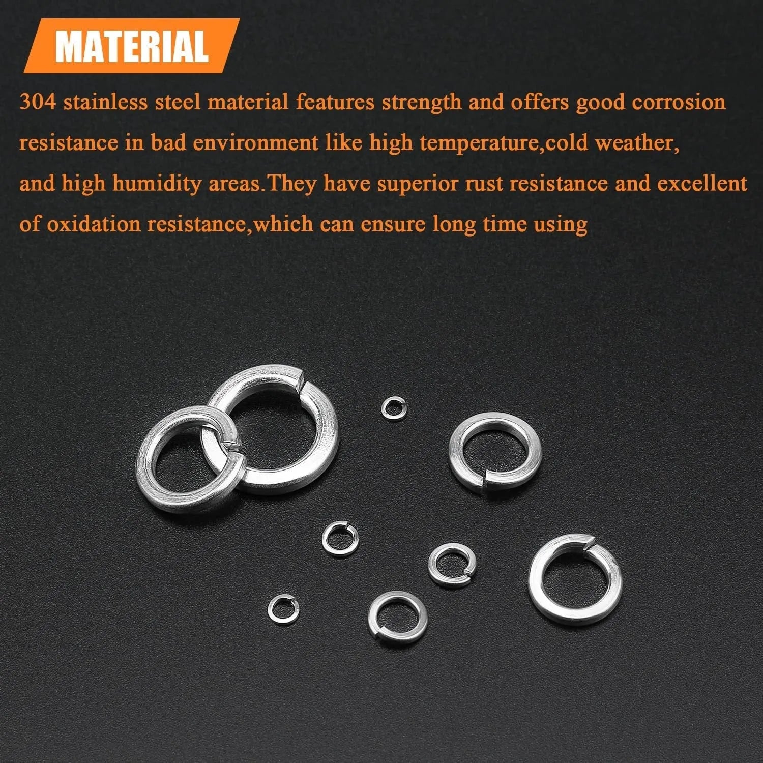 304 stainless steel spring lock washer combination box containing 900 pieces with size range for M2 to M12 bolts