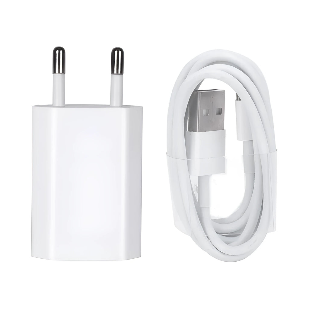 5V 2A USB wall charger plug with charging cable compatible with iPhone and iPad models