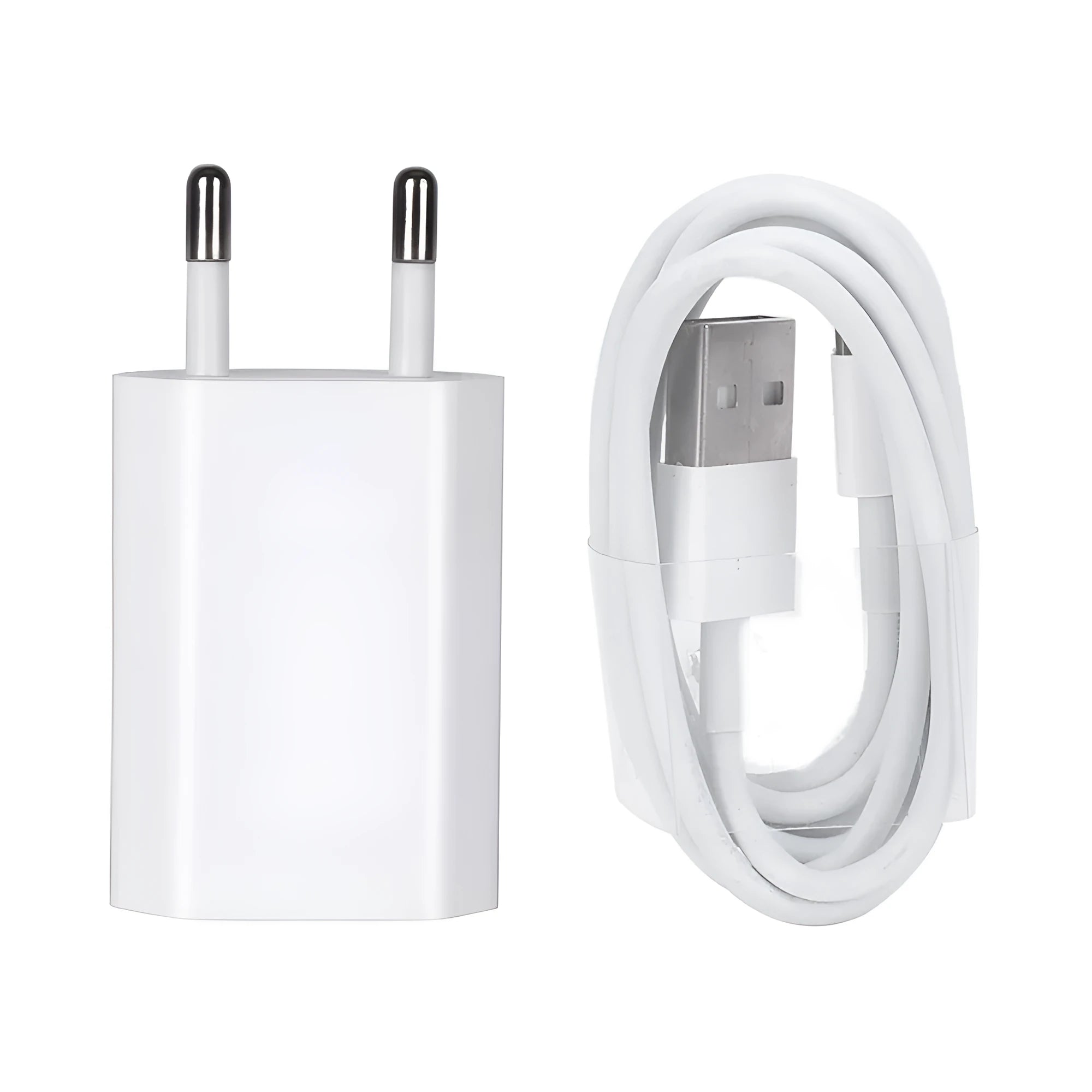 5V 2A USB wall charger plug with charging cable compatible with iPhone and iPad models