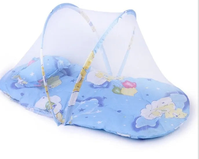 Portable folding mosquito net tent for infants with stainless steel bracket in blue colour