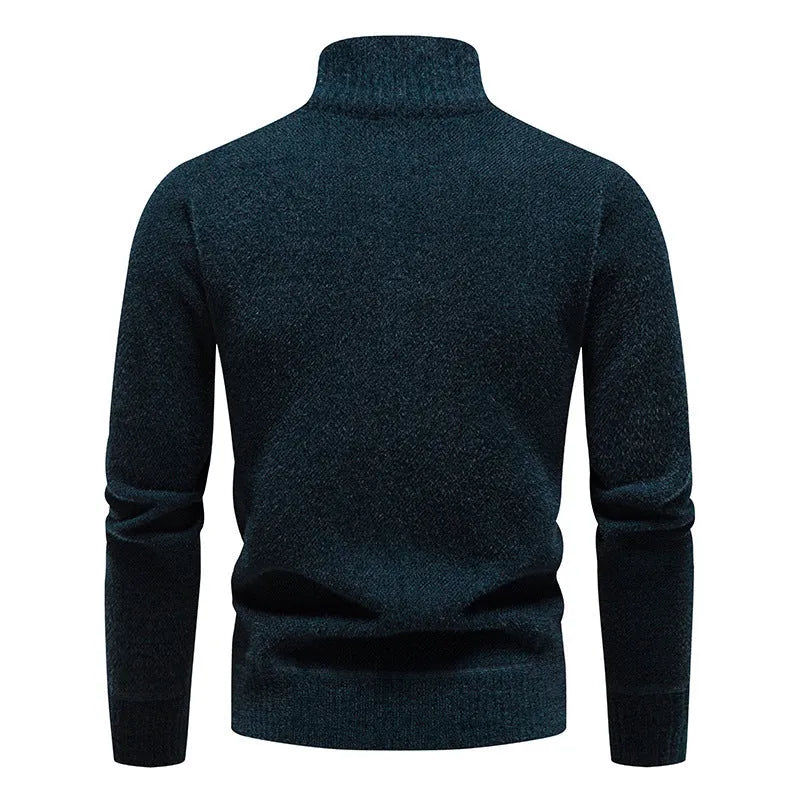 Men's velvet stand collar thickened sweater in beige, straight cut pullover with long sleeves for winter