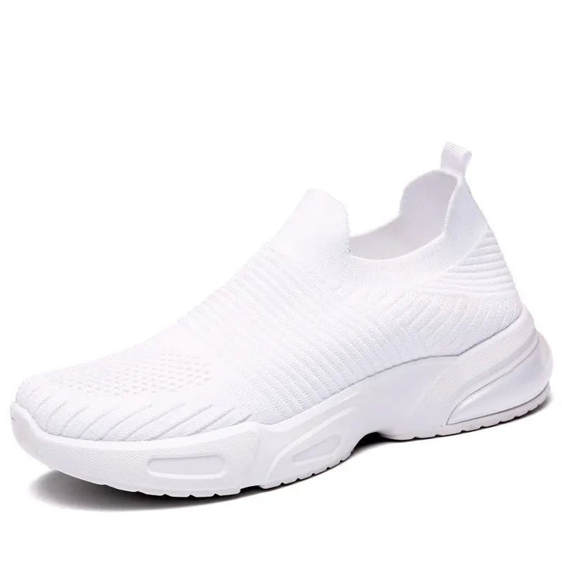 Breathable slip-on sock shoes in black, pink, khaki, and white colours with mesh lining and PVC sole.