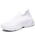 Breathable slip-on sock shoes in black, pink, khaki, and white colours with mesh lining and PVC sole.