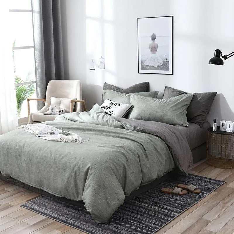 Four-piece diamond velvet bedding set with quilt duvet cover in Dark Grey on a bed