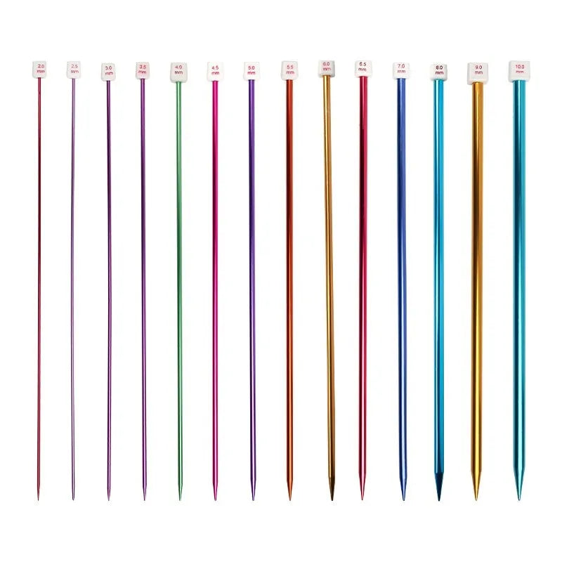 Set of lengthened crochet hooks with protective end caps in multiple sizes from 2.0mm to 10.0mm.