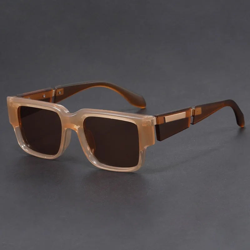 Blue grey square frame sunglasses with thick construction and UV-protective lenses