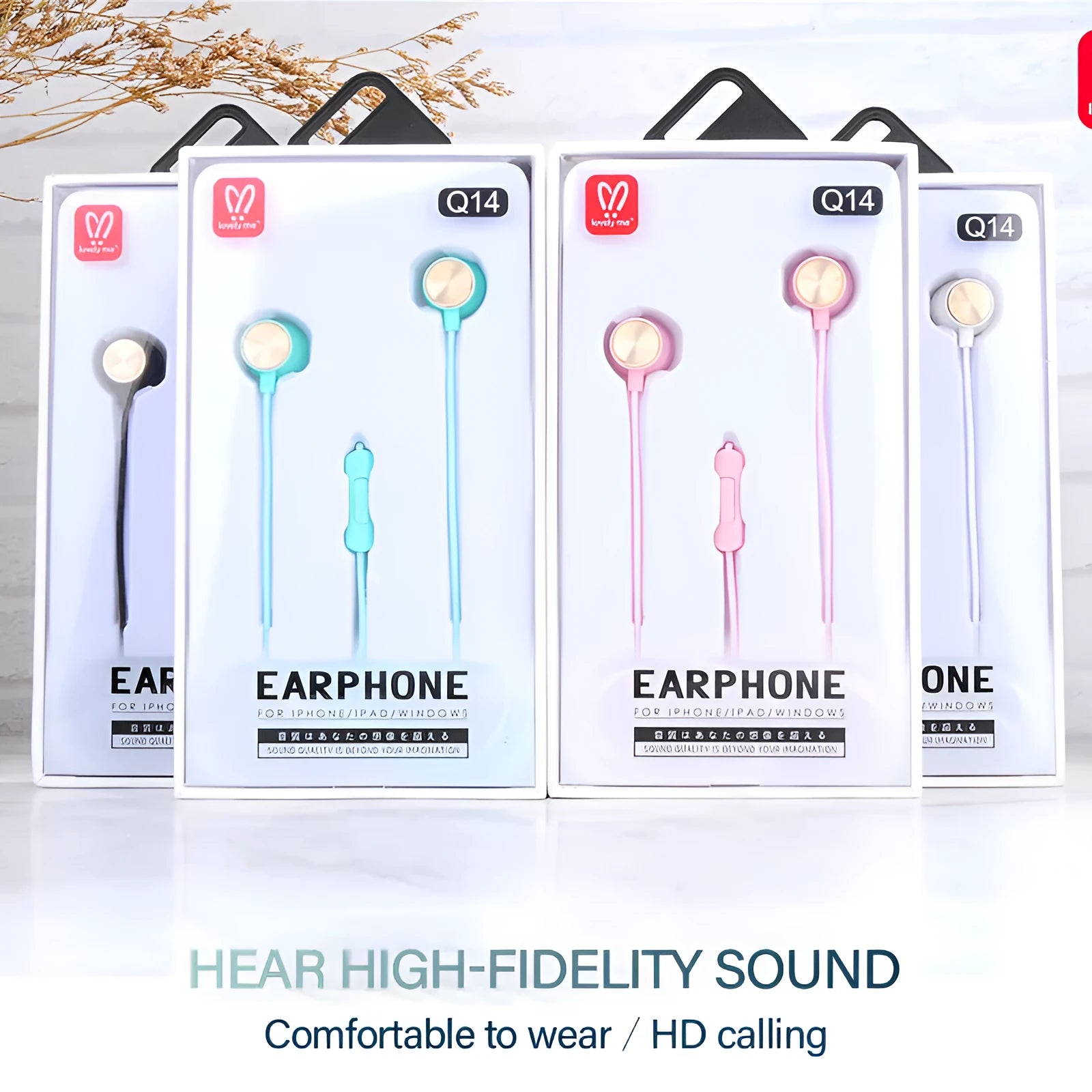 Wired in-ear karaoke earphones with 120cm cable in black white green and pink