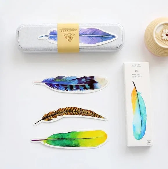 Feather bookmark 30 piece set – creative paper bookmarks in assorted colours, each 4.5 x 15.5 cm