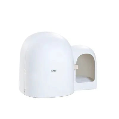 Fully enclosed oversized cat litter box in moss green colour, showing its dimensions and ABS plastic construction.