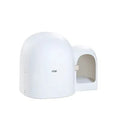 Fully enclosed oversized cat litter box in moss green colour, showing its dimensions and ABS plastic construction.