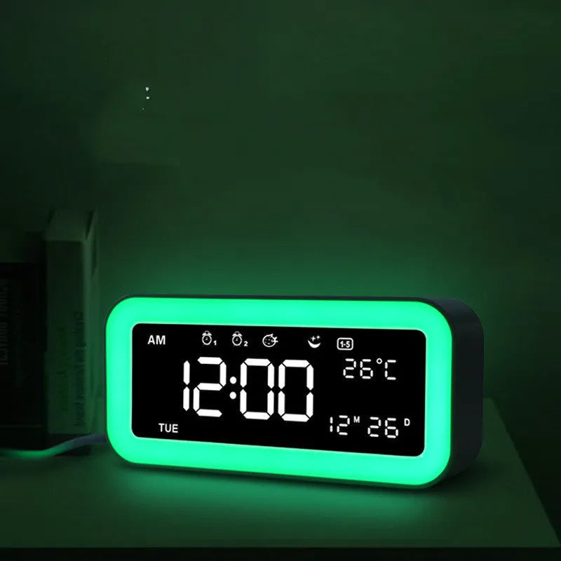 Rectangular blue LED atmosphere light alarm clock with digital display measuring 190x91x53mm