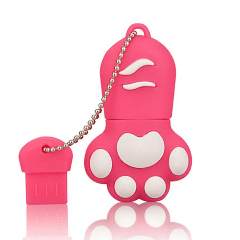 Creative cute cat claw PVC USB flash drive in white with cartoon design showing USB connector
