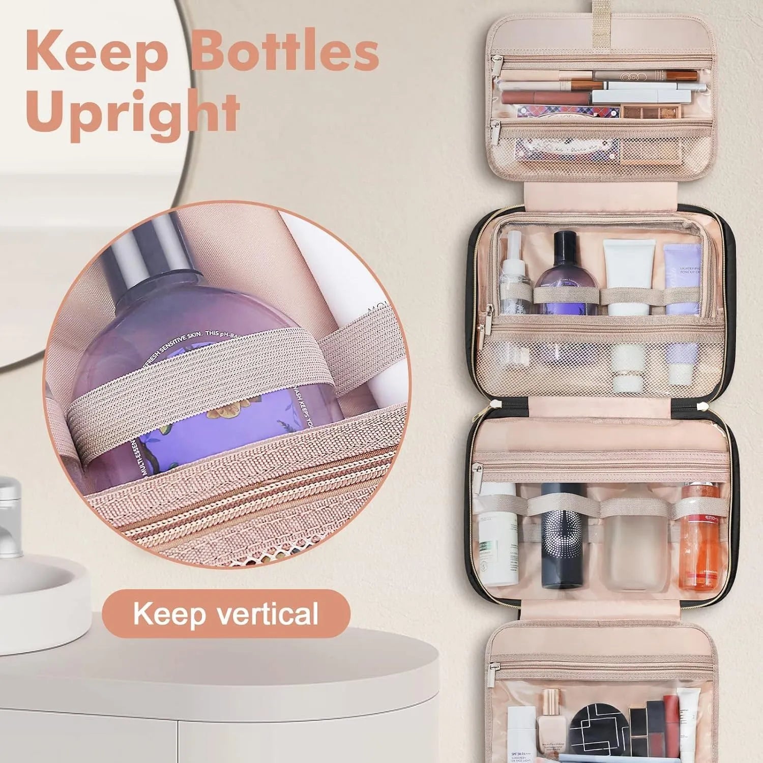 Polyester travel wash bag for cosmetics with zip closure in multiple colour options