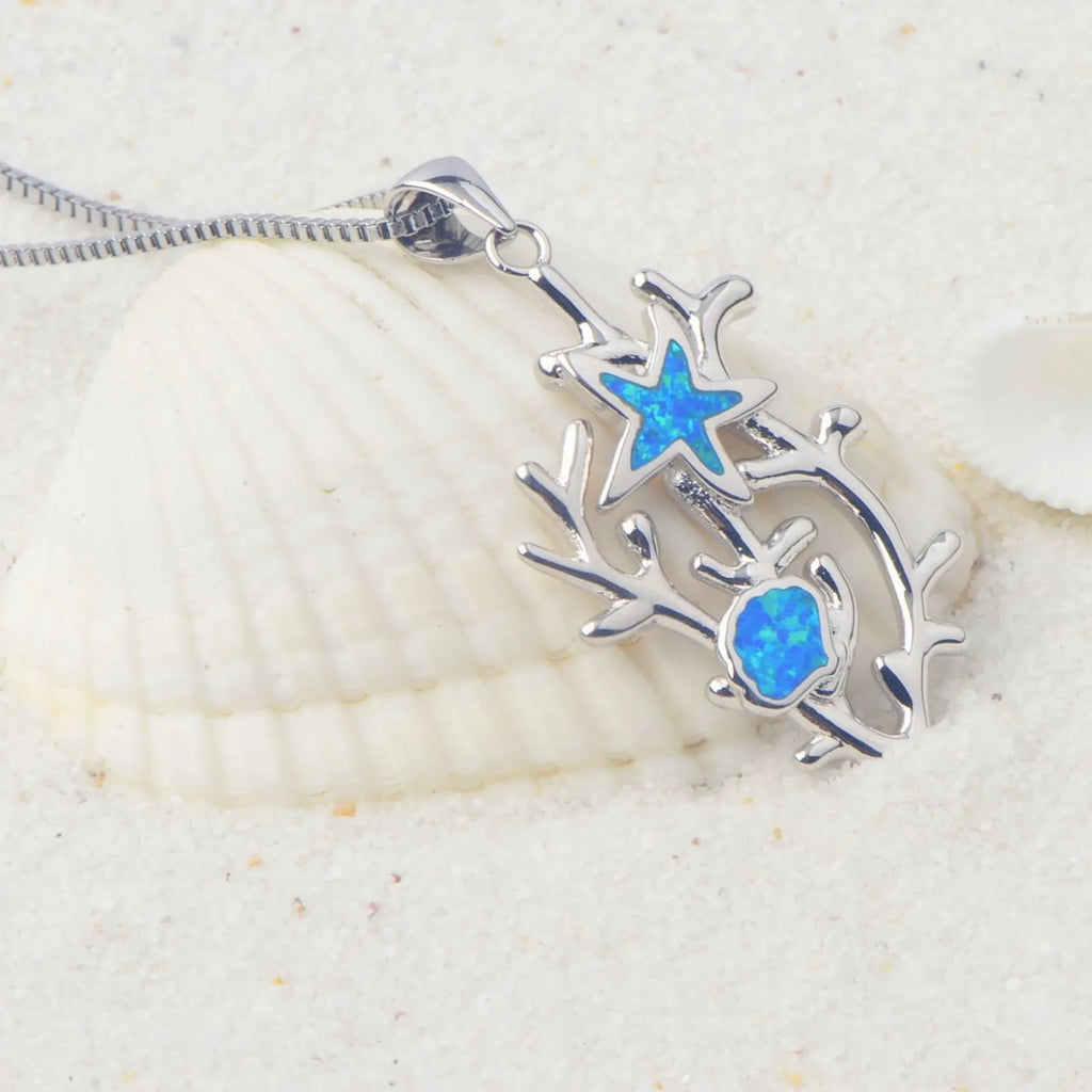 Blue sea cucumber pendant on copper chain with electroplated finish, natural style design