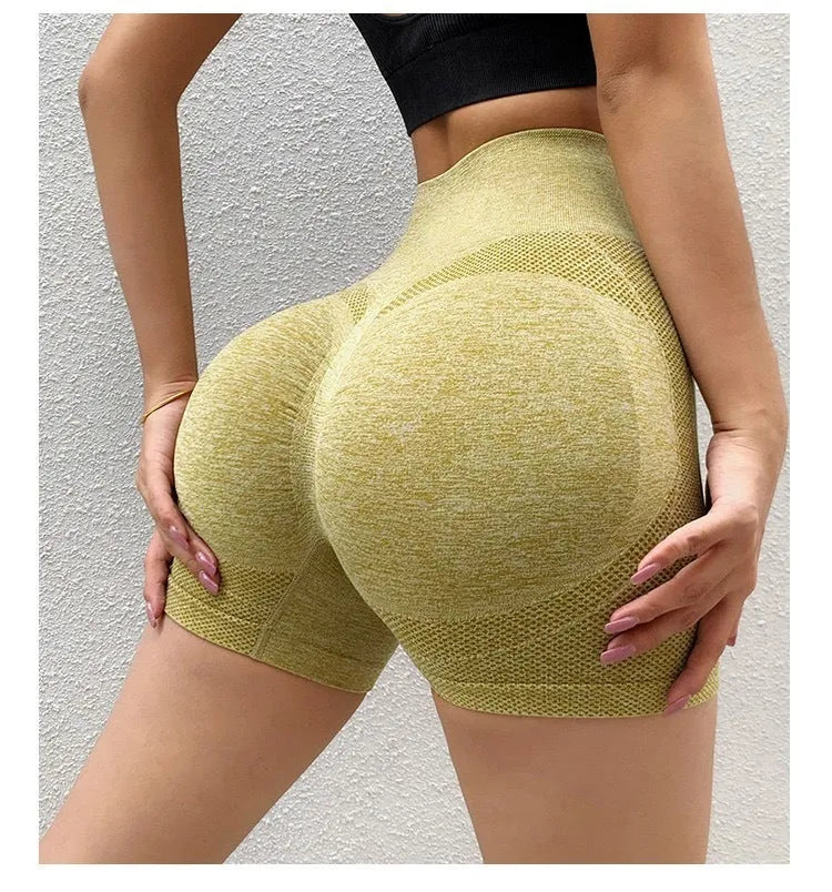 Women's high-waist fitness shorts in quick-dry nylon fabric with seamless waist construction