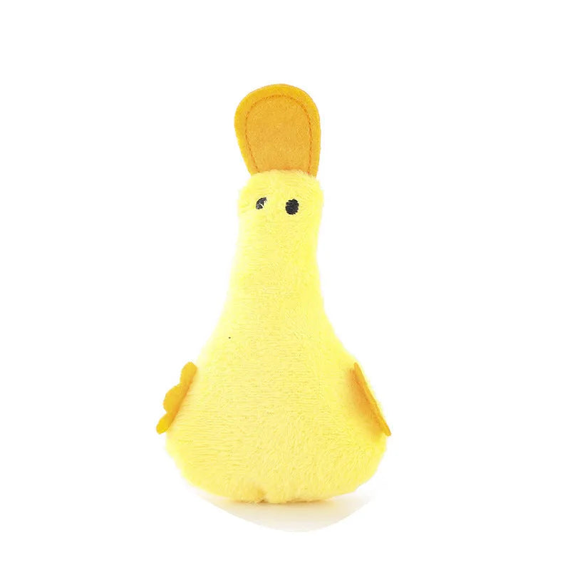 Colourful plush duck pet toy with catnip filling, squeaker, and rattle for cats and dogs