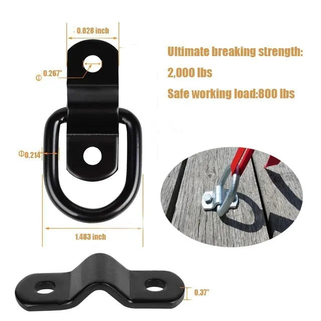 Black galvanised carbon steel floor hook with pull ring for vehicle storage organisation
