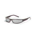 Narrow frame sunglasses with mercury finish in bright black and gray colour, showing future style design with slim profile