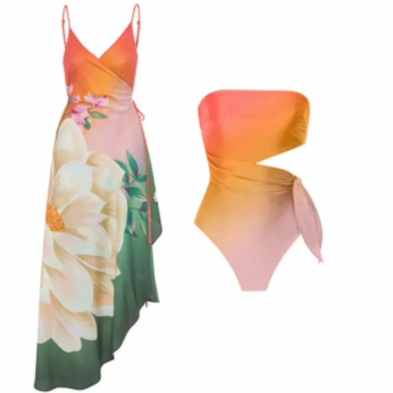Women's retro print one-piece swimsuit with quick-dry polyester fabric in European fitted sizing