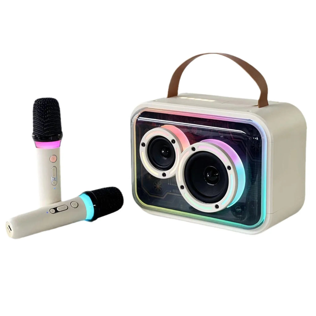 Bluetooth portable karaoke speaker with RGB lighting in black or light yellow colour
