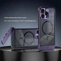 Metal frame iPhone case with magnetic ring holder in Black, Dark Purple, Sea Blue, or Silver for iPhone 12 to 15 Pro Max