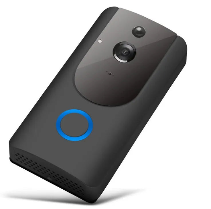 Smart WiFi video doorbell in grey or silver with 720P camera and 166° wide-angle lens for two-way intercom and PIR motion detection.