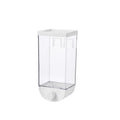 White wall-mounted transparent food storage box cereal dispenser on kitchen wall