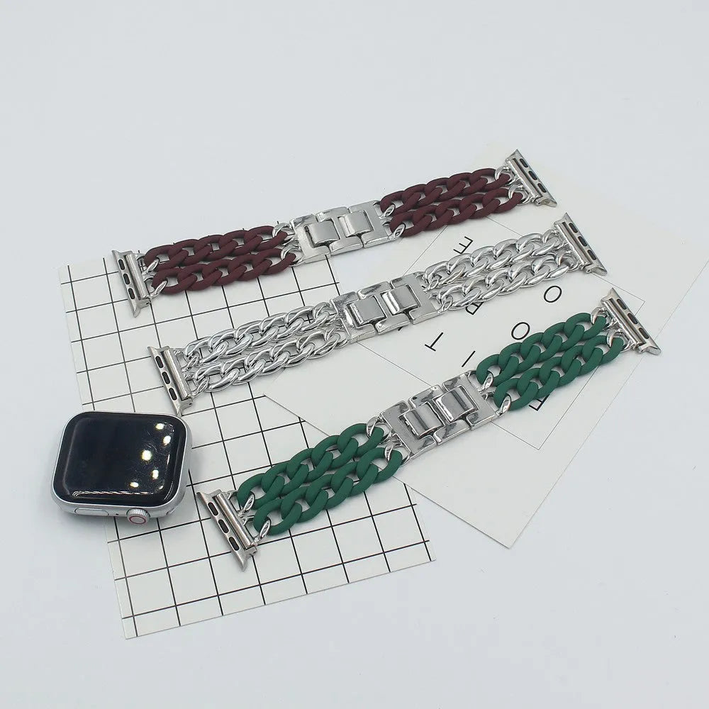 Resin splicing metal denim chain watch strap in silver on a smartwatch, 38mm size