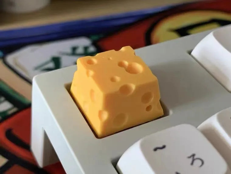 Yellow resin cheese-themed key cap for mechanical keyboards with Cherry MX compatibility