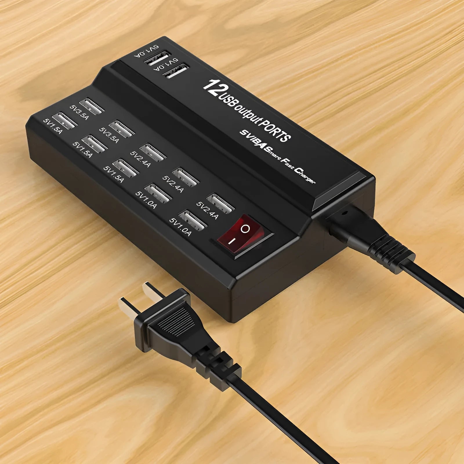 12 port USB fast charger with ABS+PC fireproof casing, model YCYD-A19, compact size 13.5x8.5x3.5cm
