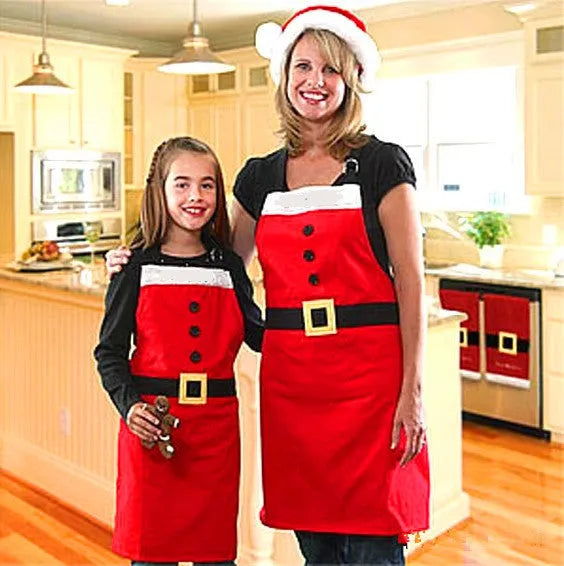 Red Christmas apron polyester adult and children's sizes kitchen baking protection