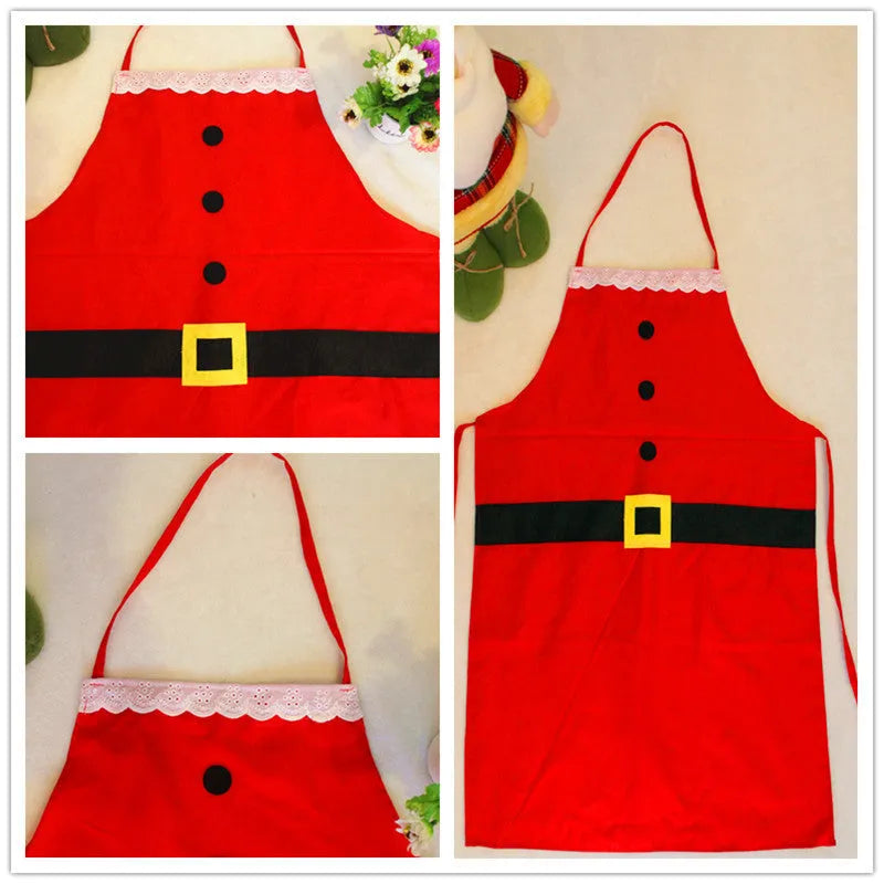 Red Christmas apron polyester adult and children's sizes kitchen baking protection