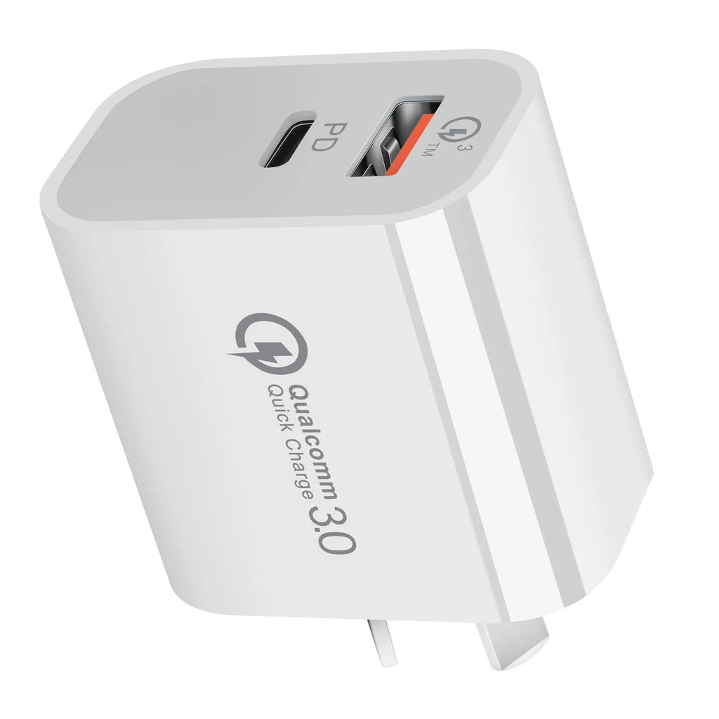 White Australian dual port USB charger with SAA certification label