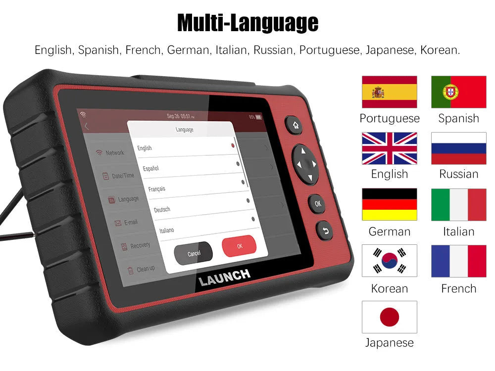 Red car fault decoder with 7 inch IPS touch screen, Android 7.1, and 6000mAh battery