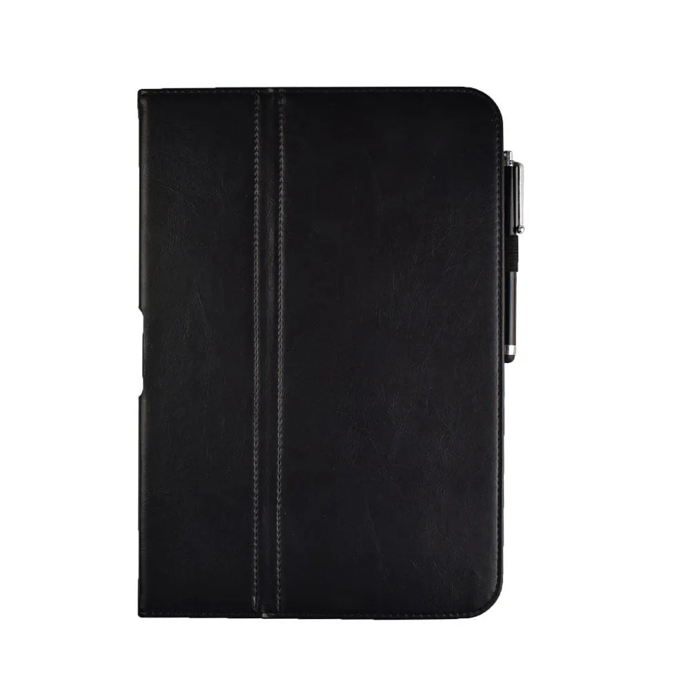 Black imitation leather tablet protective case with back clip for Google Pixel 10 on plain background